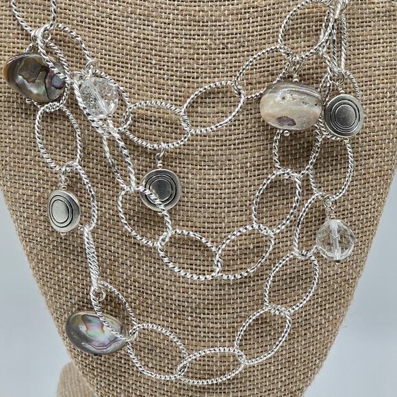 Beachcore Abalone Shell Clear Faceted Beads Charms Silver Tone Chain Necklace - Picture 12 of 16
